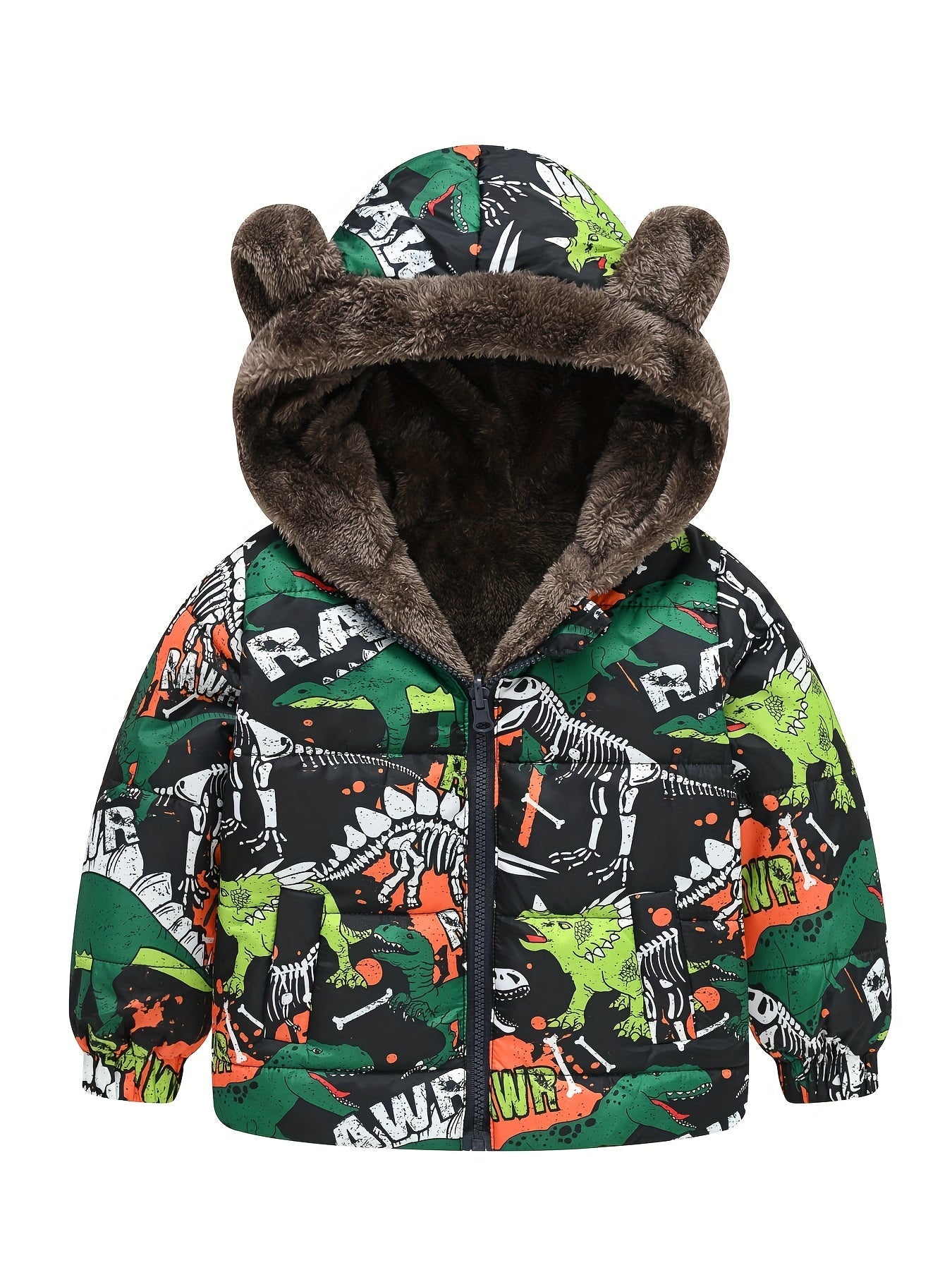 Toddler Boys Girls Cartoon Print Zip Jacket with Bear Ears - Jamil
