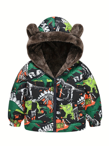 Toddler Boys Girls Cartoon Print Zip Jacket with Bear Ears - Jamil