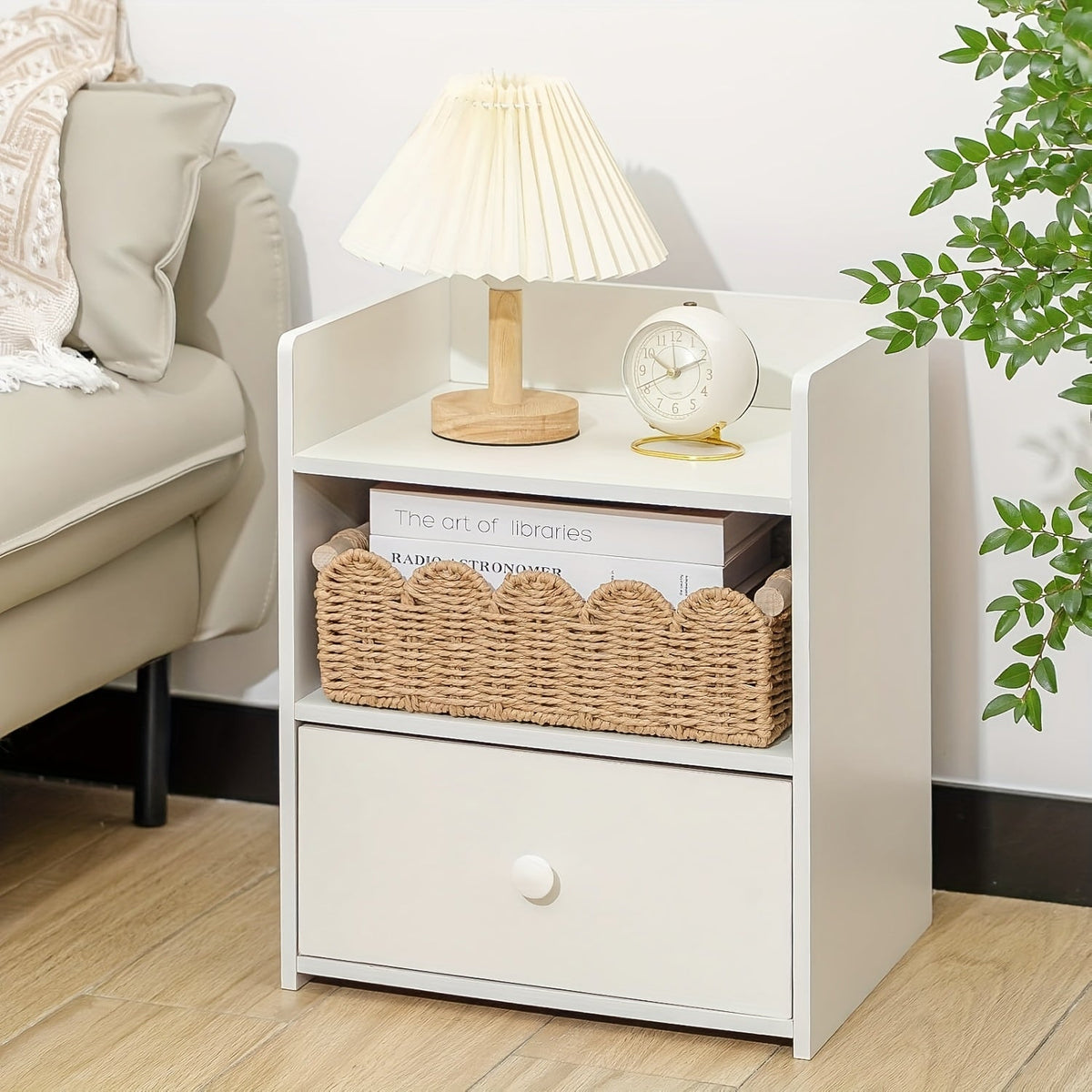 Cesta de almacenamiento tejida de estilo bohemio con borde en forma de abanico – Decorativa y práctica para cualquier interior