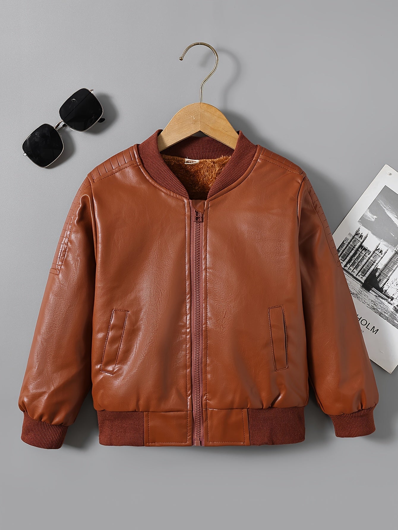 Faux leather boys' jacket with fleece lining - Cholo