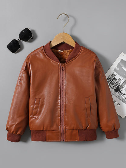Faux leather boys' jacket with fleece lining - Cholo