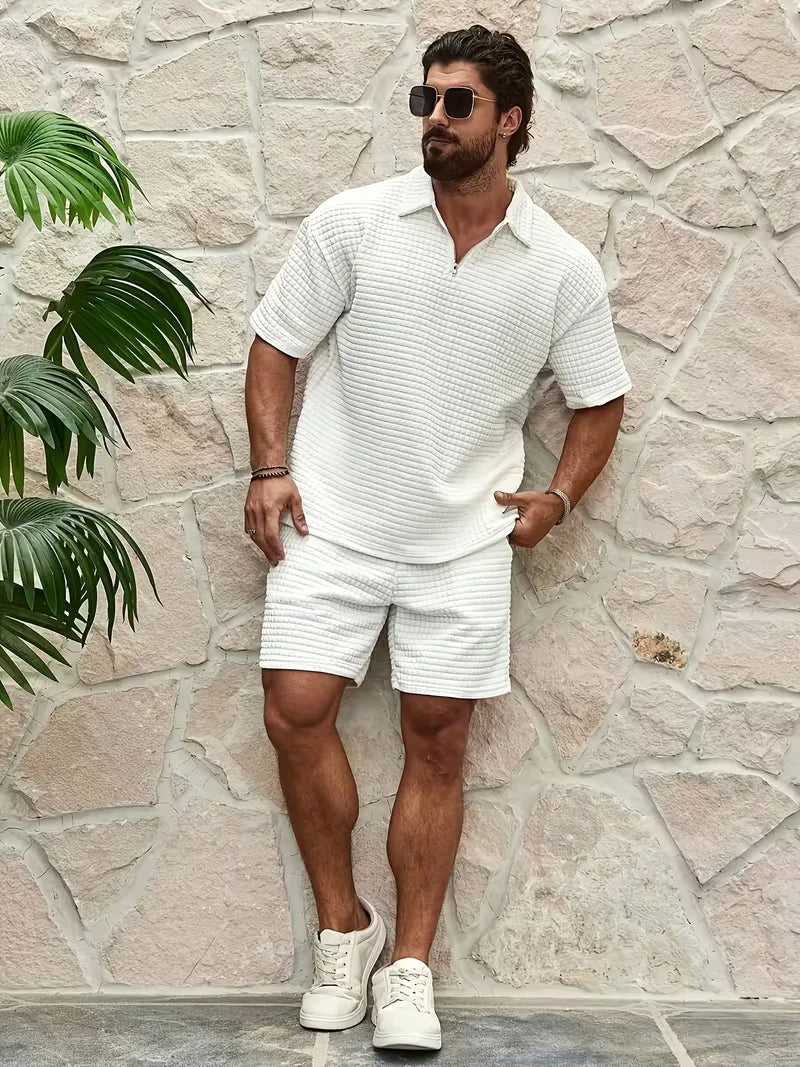 Ensemble avec col en V et texture