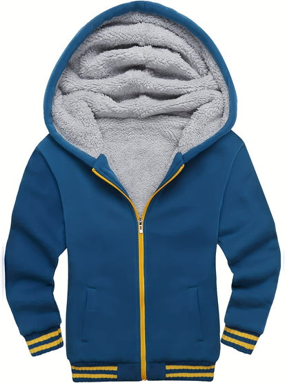 Sherpa-lined children's fleece full zip hooded jacket - Josiah