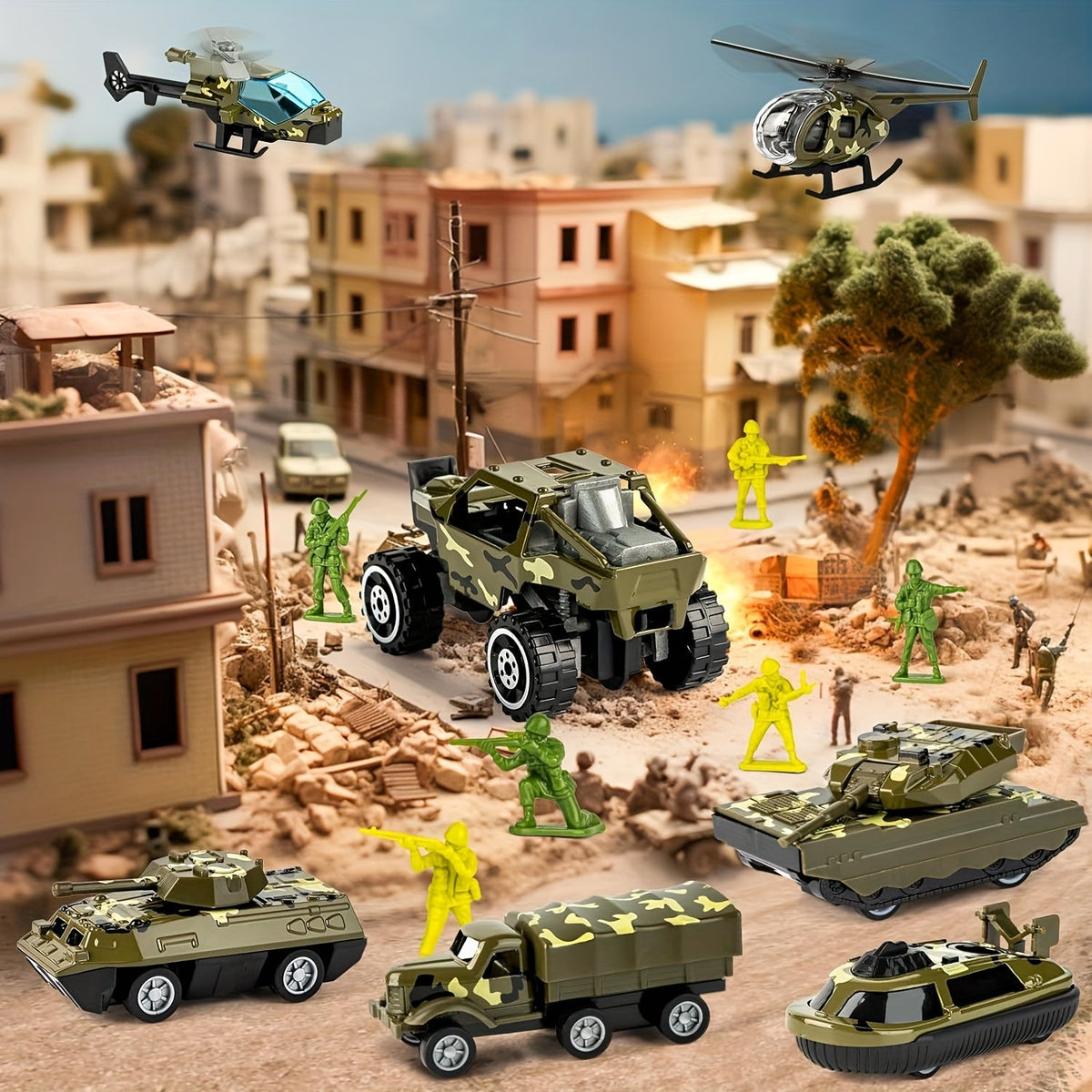 Set di giocattoli militari ArmyForce 14 in 1 - Camion con carri armati, soldati ed effetti sonori