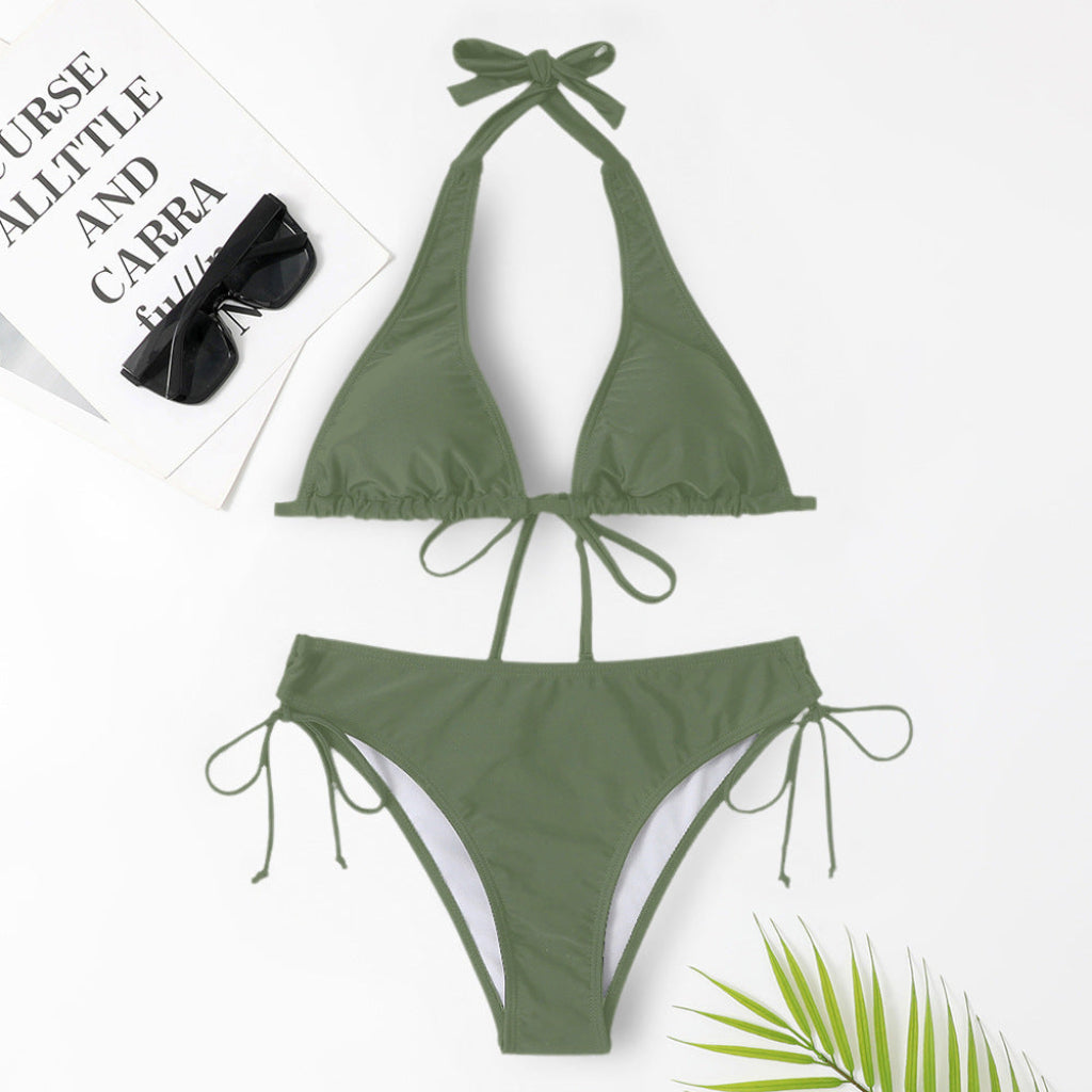 Sexy solid colour bikini swimsuit with straps