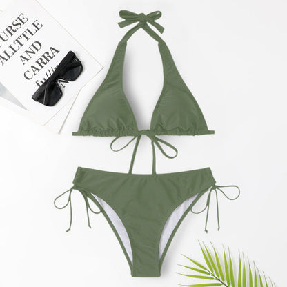 Sexy solid colour bikini swimsuit with straps