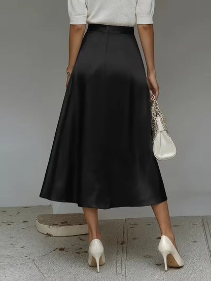 Jupe midi en satin à taille haute