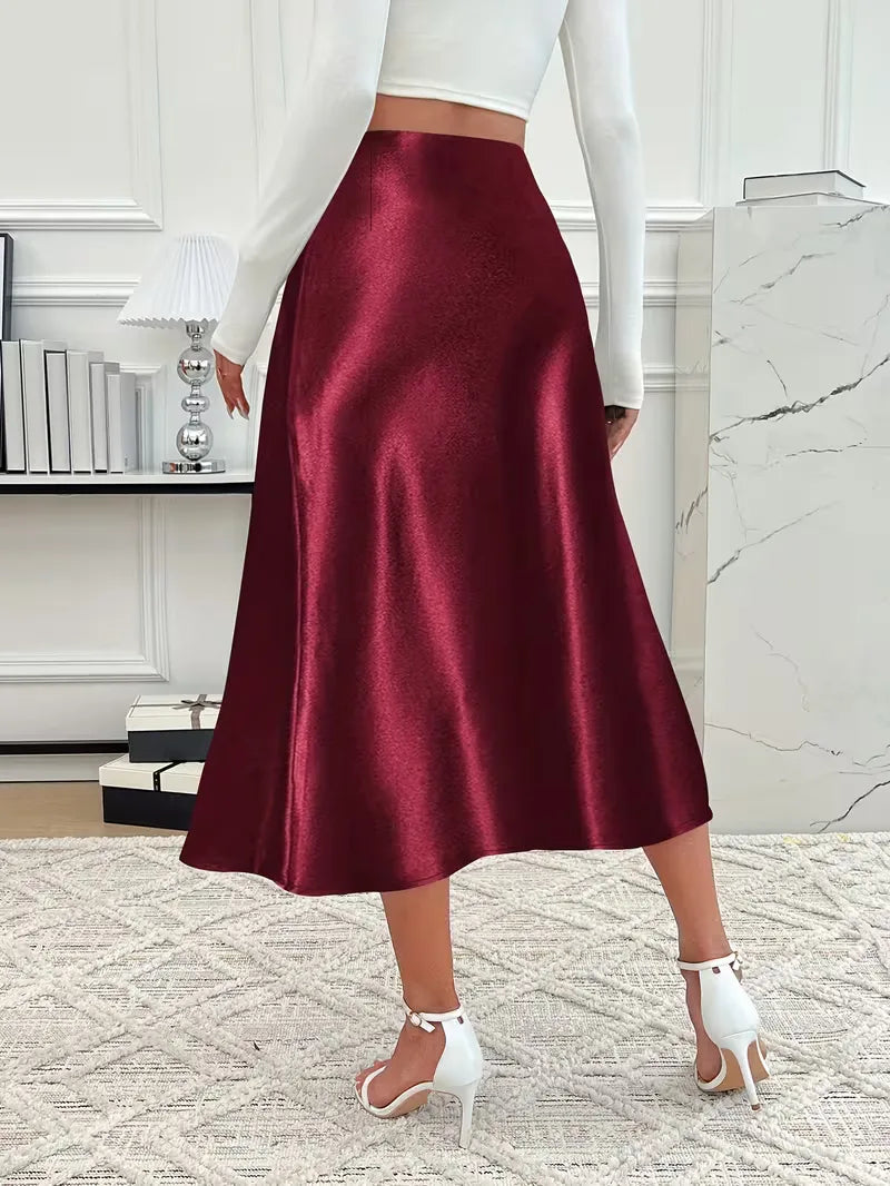 Jupe midi en satin à taille haute