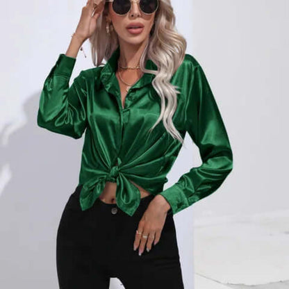 Ladies' Satin Blouse with Long Sleeves and Loose Fit