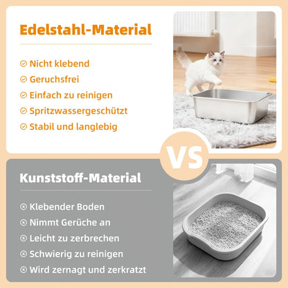 Extra Large Stainless Steel Cat Litter Tray with Low Entry – Durable and Hygienic Design