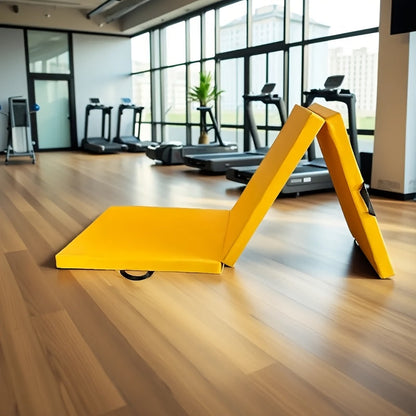 Esterilla de yoga portátil plegable en tres partes, con acolchado grueso, superficie antideslizante de PU y asa