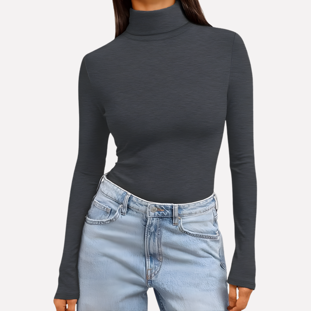 Top da donna a maniche lunghe con collo alto