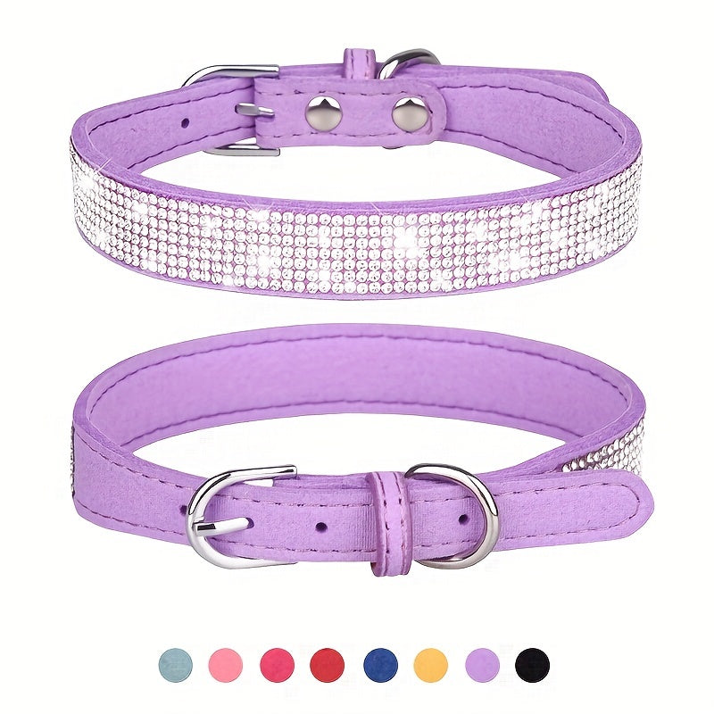 Adjustable Leather Dog Collar with Rhinestones – Strong and Durable