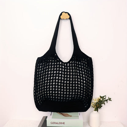 Borsa da spiaggia intrecciata a rete aperta, capiente, da donna