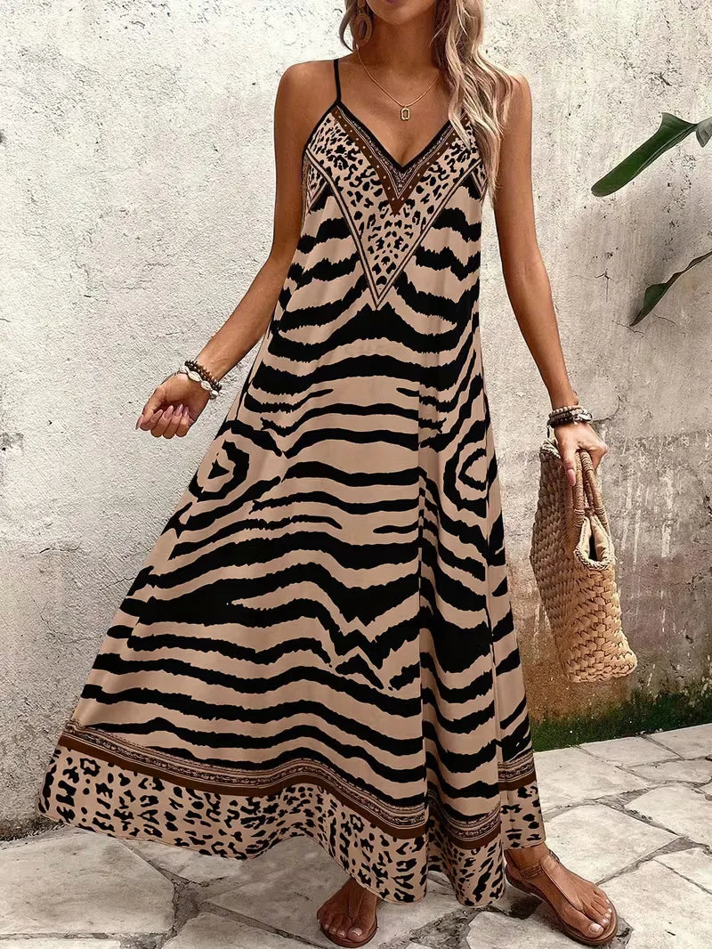 Maxi dress with leopard print