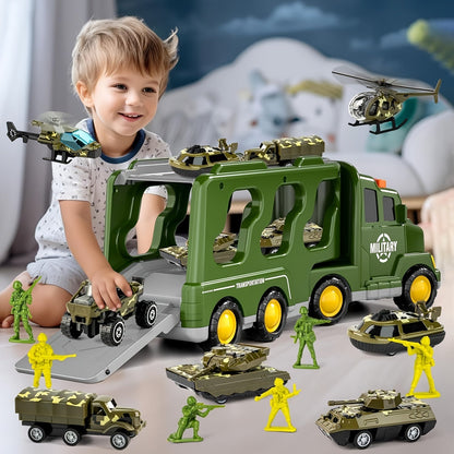 Set di giocattoli militari ArmyForce 14 in 1 - Camion con carri armati, soldati ed effetti sonori
