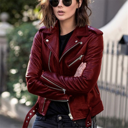 Biker Jacket with Leather Look and Asymmetrical Zip