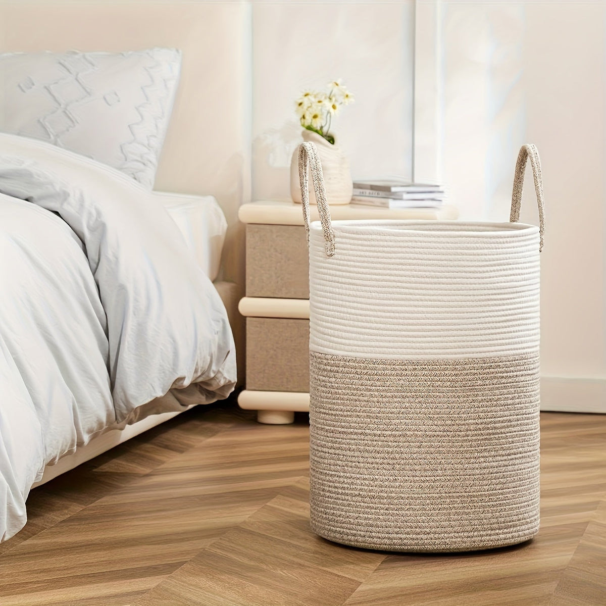Stylish Two-Tone Laundry Basket - Space for More, Handy and Durable