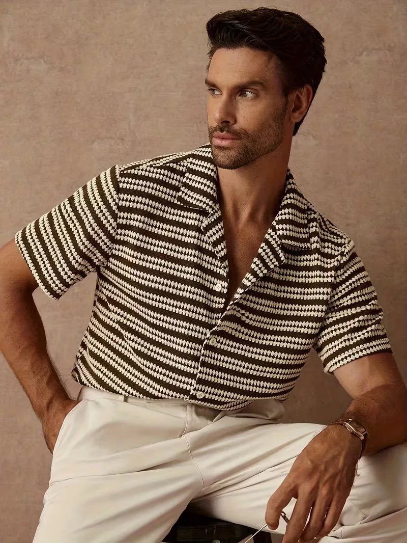 Chemise à manches courtes avec rayures jacquard