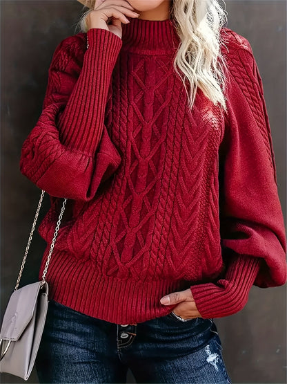 Pullover elegante da donna in maglia con collo alto – comodo