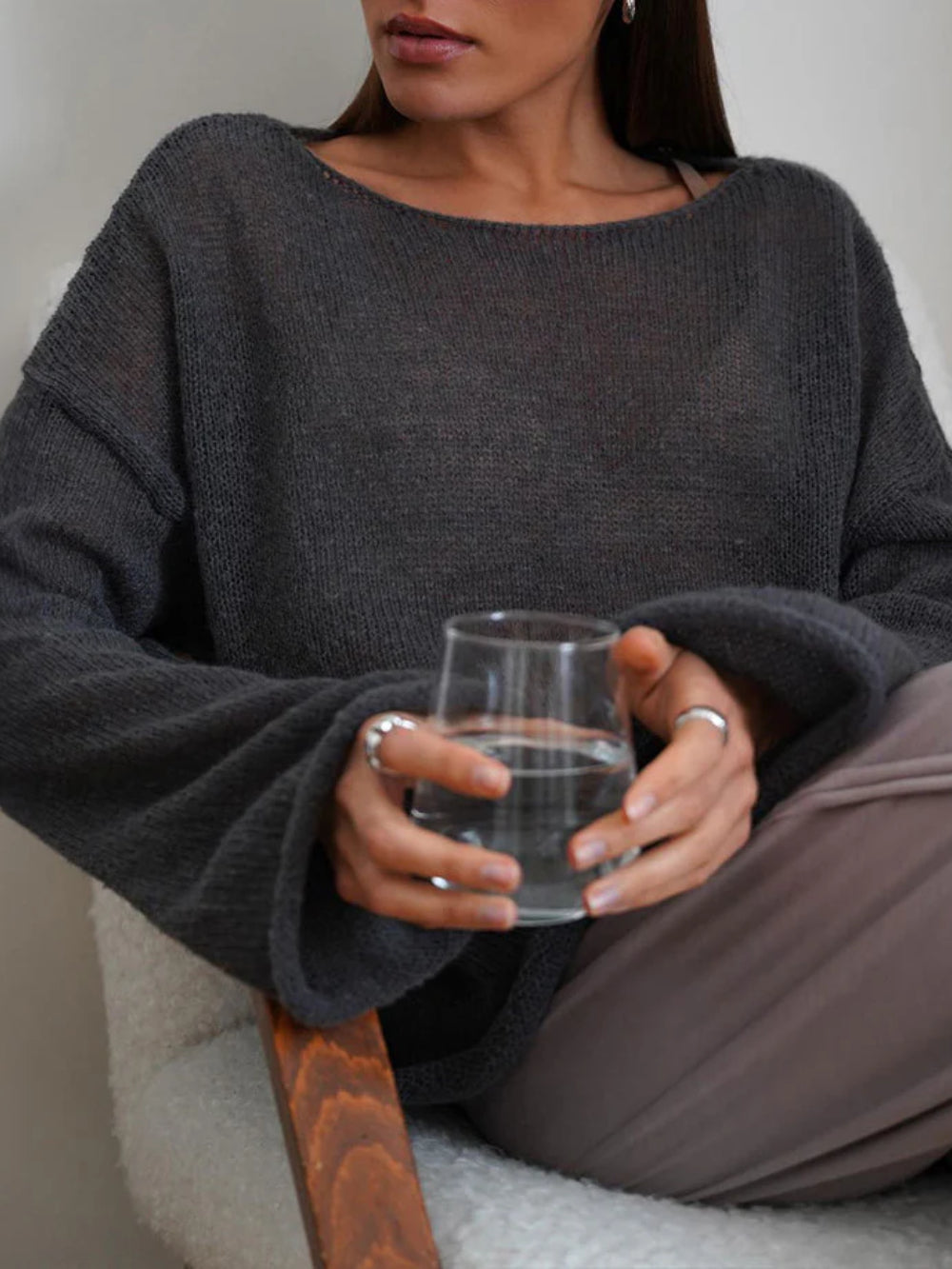 Ladies' Airy Fine Knit Jumper with Wide Sleeves