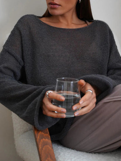 Ladies' Airy Fine Knit Jumper with Wide Sleeves
