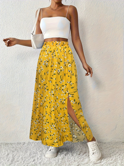 Eleganter Sommer-Maxirock für Damen mit Blumenmuster und luftigem Schlitz
