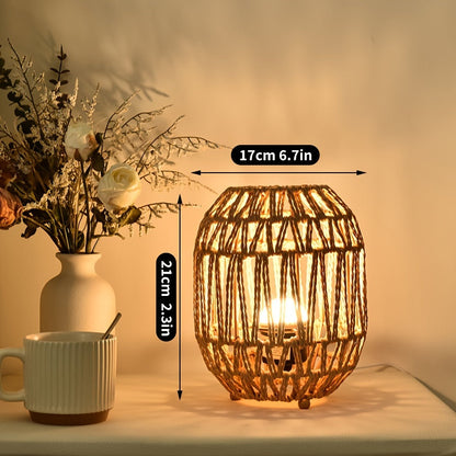 Bohemian Rattan Table Lamp – Handmade Light Accent for Bedroom or Living Space