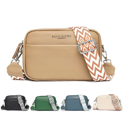 Fashionable Shoulder Bag with White Embroidery and Wide Shoulder Strap