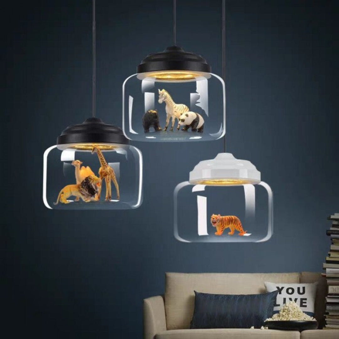 Petit Zoo in Glass Pendant Lamp – Unique Atmosphere with Miniature Animals