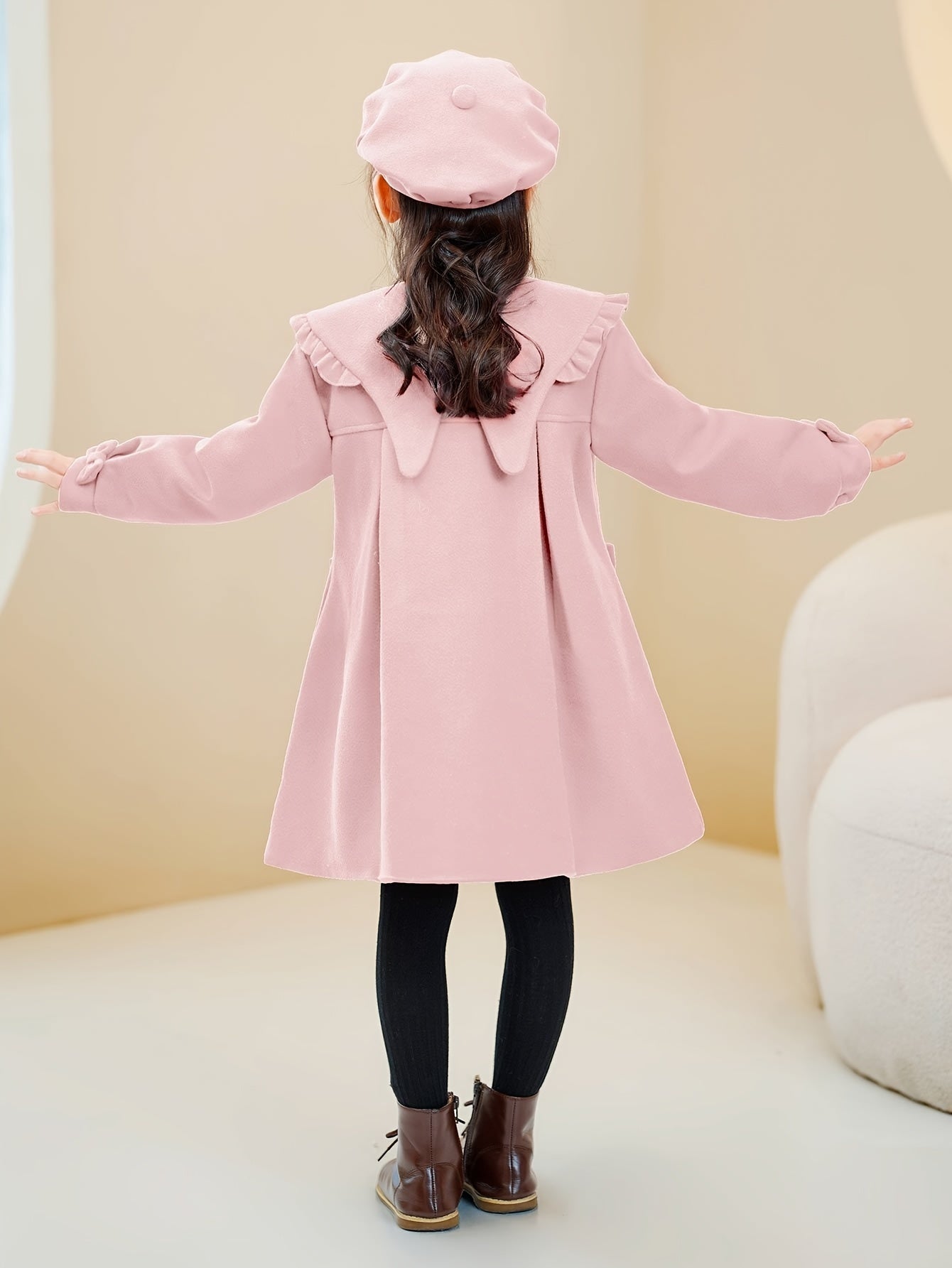 Girls' Elegant Button Closure Warm Coat with Ruffled Collar - Lily