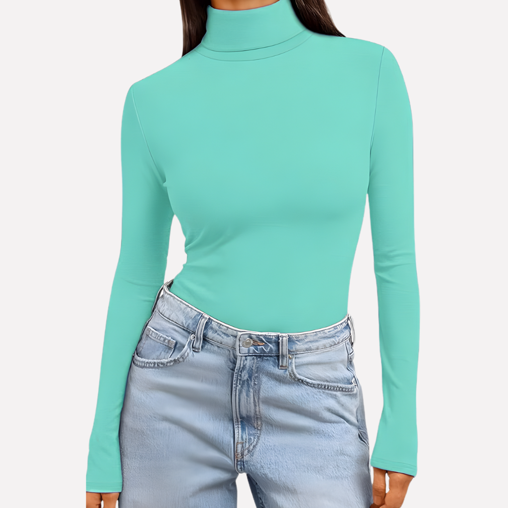 Top da donna a maniche lunghe con collo alto