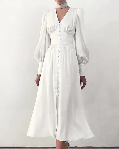 Satin Maxi Dress with V-Neck for Women