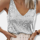 Sparkling Sequin Top with V-Neck for Women