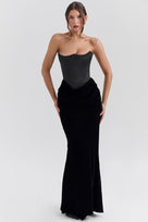 Ladies Elegant Strapless Maxi Dress with Long Skirt