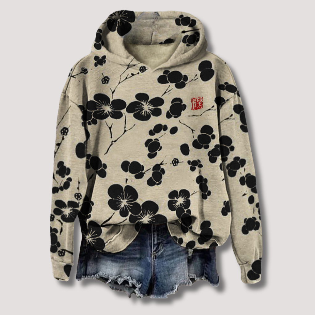 Lightweight Hoodie with Floral Print and Hood
