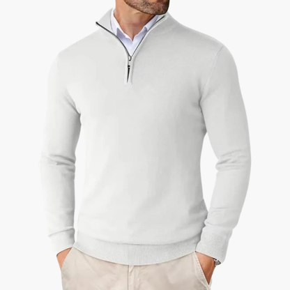 Men's Pullover with Quarter Zip and Ribbed Hem