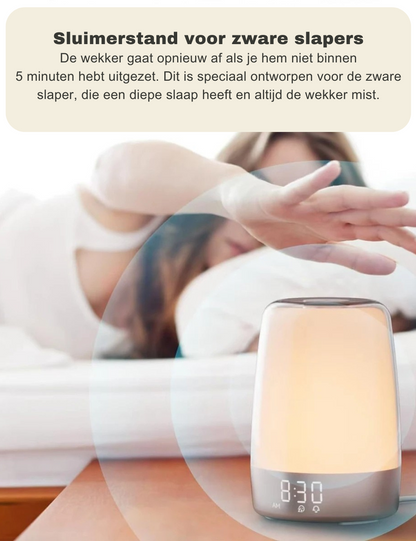 Lampă de alarmă cu simularea răsăritului și lumină de noapte