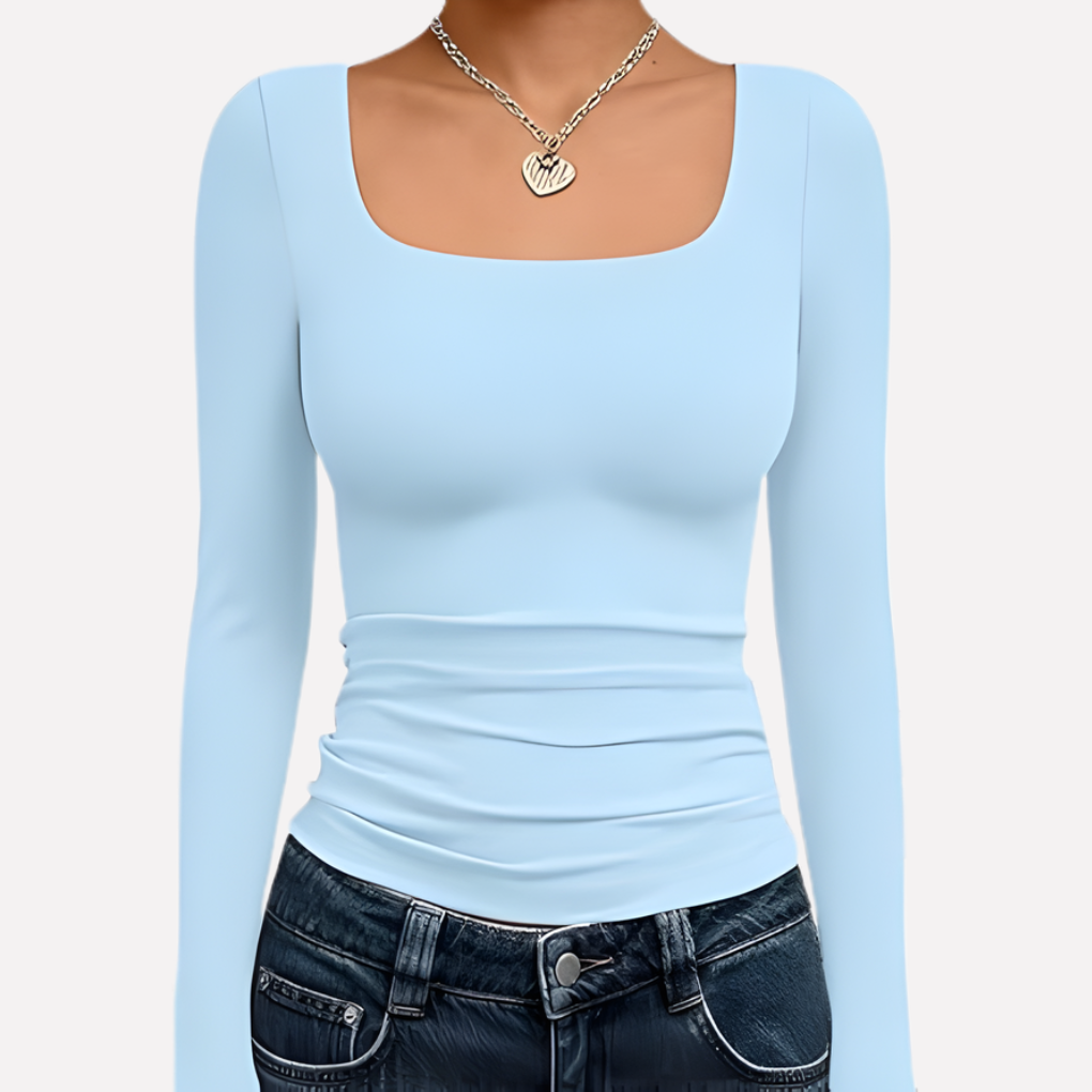 Top corto da donna con scollo quadrato e maniche lunghe