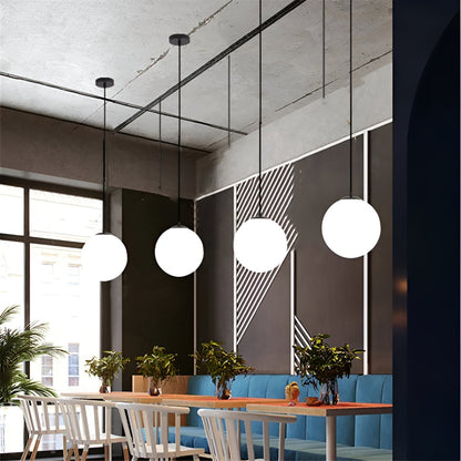 Modern Glass Pendant Lights with White Spherical Lamp Shades