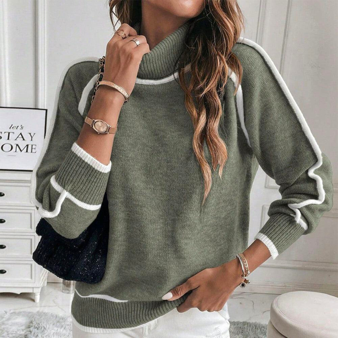 Ladies' Sporty Turtleneck with Contrast Piping and Ribbed Cuffs
