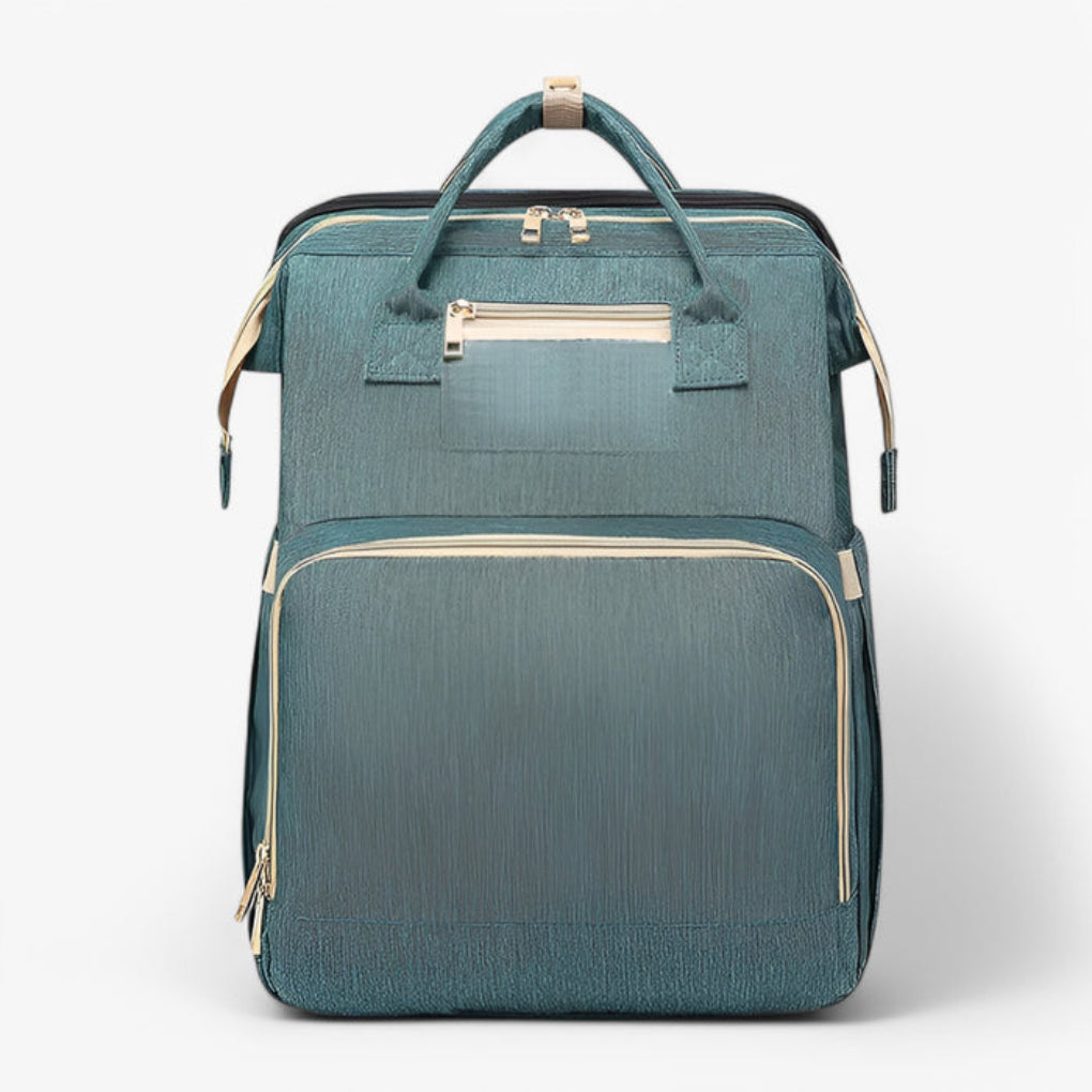 2-in-1 diaper bag with retractable crib