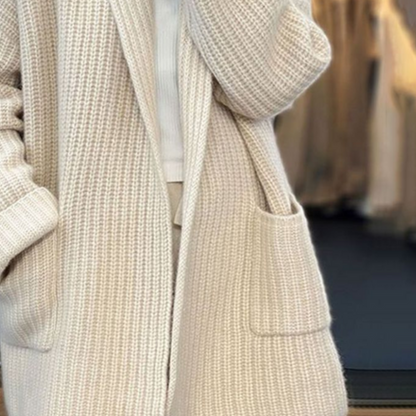 Ladies Timeless Chunky Knit Cardigan with Shawl Collar and Pockets