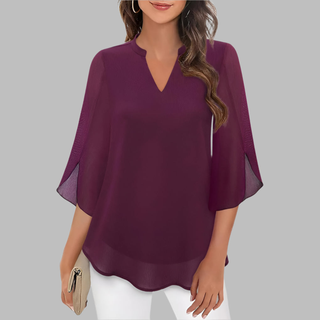 Summer Top with V-Neck and Petal Sleeves
