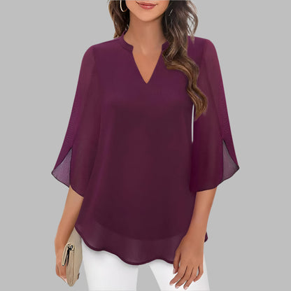 Summer Top with V-Neck and Petal Sleeves