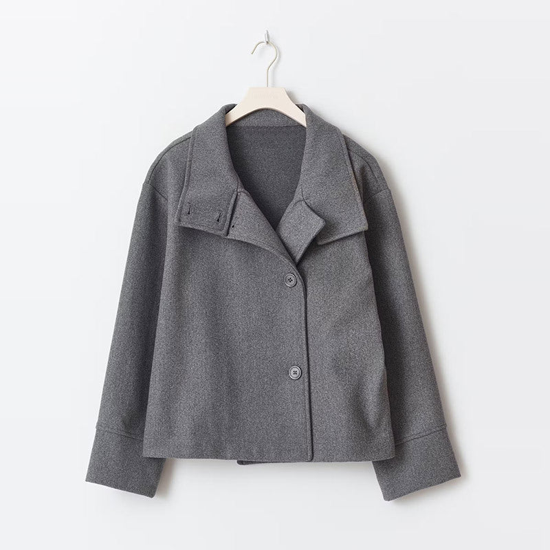 Cappotto invernale morbido e caldo da donna, con collo alto e stile caban