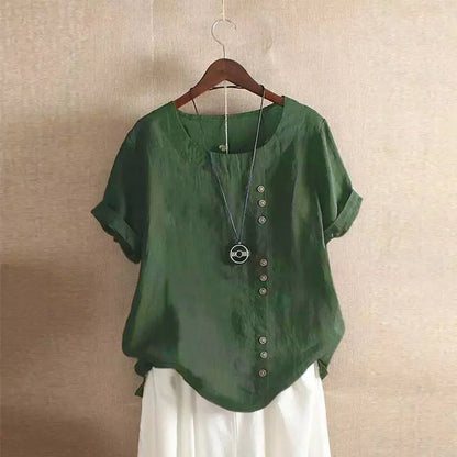 Elegante Damenbluse aus Baumwolle mit kurzen Ärmeln und Knopfdetails