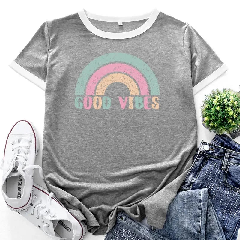 Valentina – Plus Size T-Shirt with Rainbow Patchwork and Short Sleeves