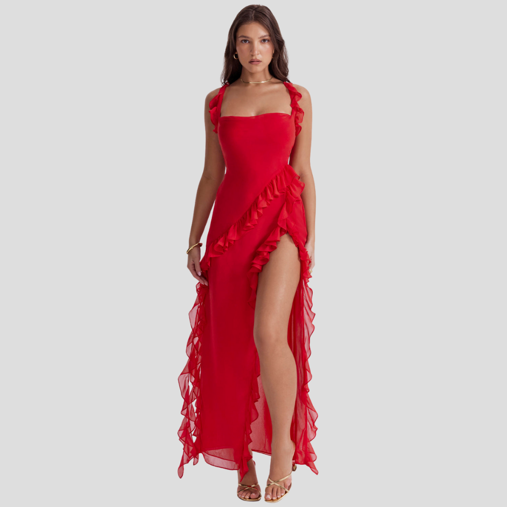 Melantha Dress with Ruffles and Adjustable Straps