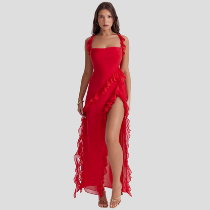 Melantha Dress with Ruffles and Adjustable Straps